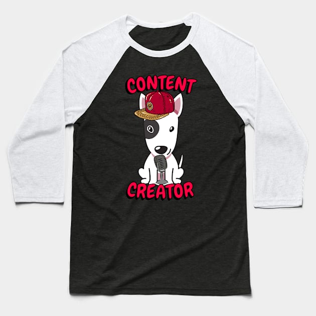 Cute bull terrier dog is a content creator Baseball T-Shirt by Pet Station